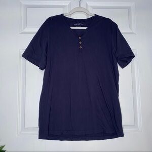 Cotton On Garments Navy Blue Short Sleeve V Neck Henley Tee Size XL